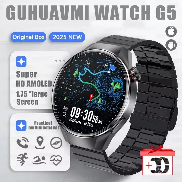 Relógio Original G5 PlUS Relógio Inteligente 1,75 "HD AMOLED Tela GPS Faixa Frequência Cardíaca Marculino