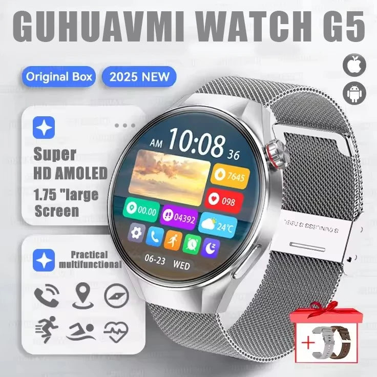 Relógio Original G5 PlUS Relógio Inteligente 1,75 "HD AMOLED Tela GPS Faixa Frequência Cardíaca Marculino