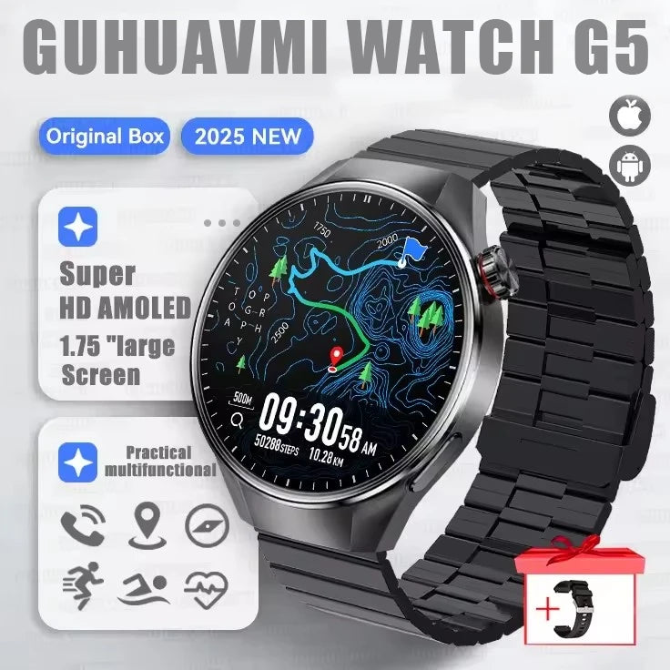 Relógio Original G5 PlUS Relógio Inteligente 1,75 "HD AMOLED Tela GPS Faixa Frequência Cardíaca Marculino