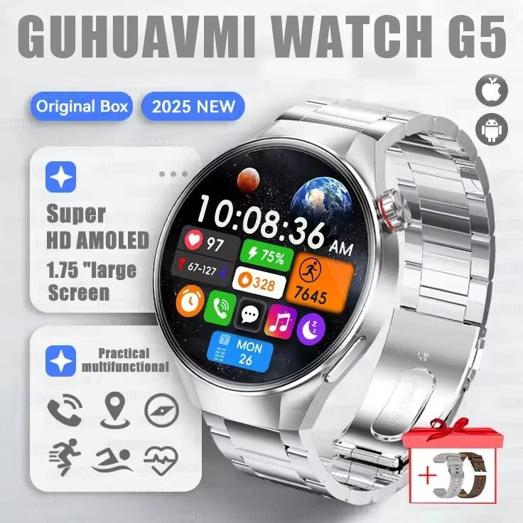 Relógio Original G5 PlUS Relógio Inteligente 1,75 "HD AMOLED Tela GPS Faixa Frequência Cardíaca Marculino