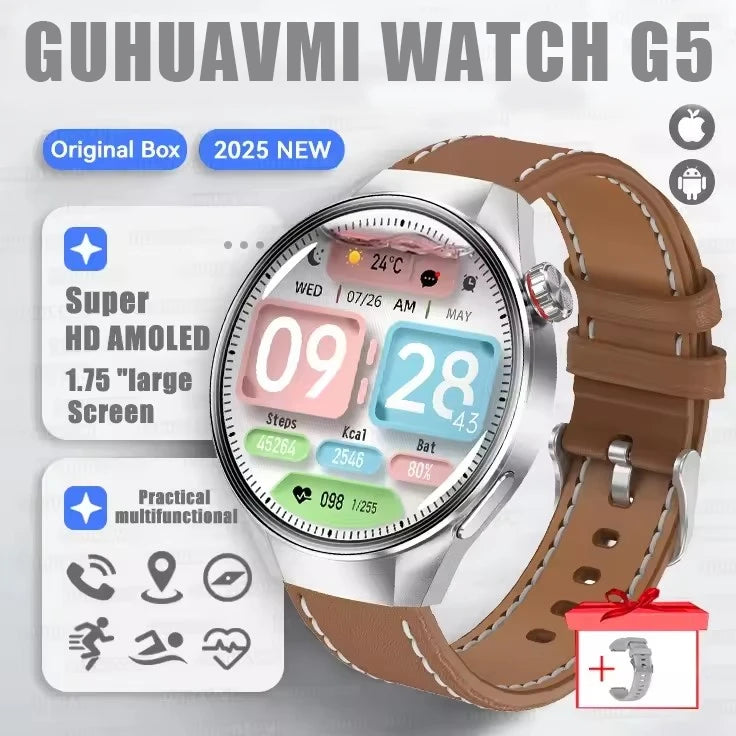 Relógio Original G5 PlUS Relógio Inteligente 1,75 "HD AMOLED Tela GPS Faixa Frequência Cardíaca Marculino