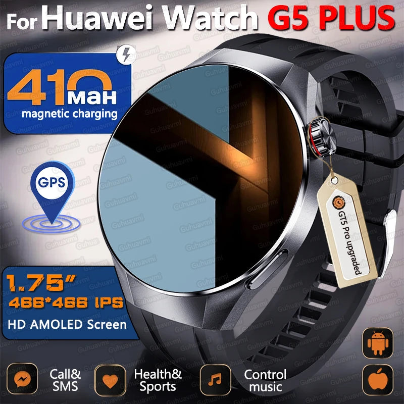 Relógio Original G5 PlUS Relógio Inteligente 1,75 "HD AMOLED Tela GPS Faixa Frequência Cardíaca Marculino