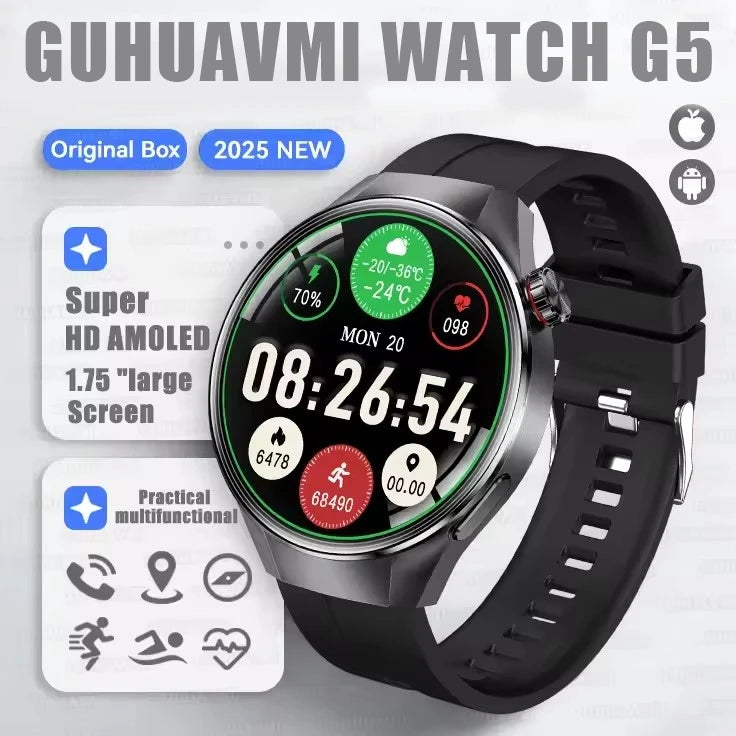 Relógio Original G5 PlUS Relógio Inteligente 1,75 "HD AMOLED Tela GPS Faixa Frequência Cardíaca Marculino