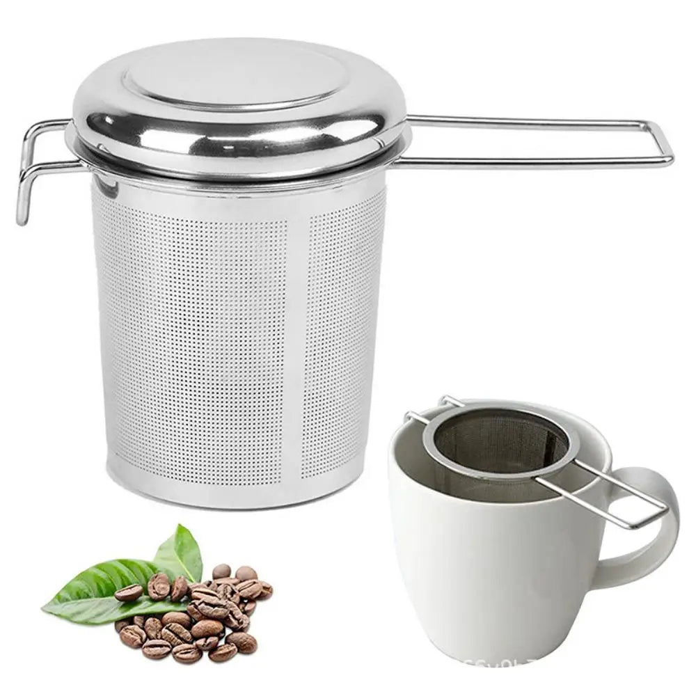 Infusor e coador de chá em aço inoxidável - Dobrável de alça dupla