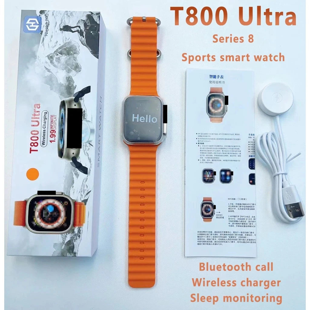 Relógio inteligente masculino T800 Ultra com tela AMOLED de 49 mm e NFC Comp