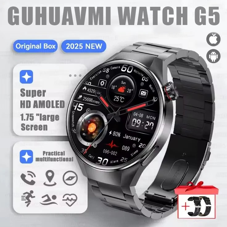 Relógio Original G5 PlUS Relógio Inteligente 1,75 "HD AMOLED Tela GPS Faixa Frequência Cardíaca Marculino