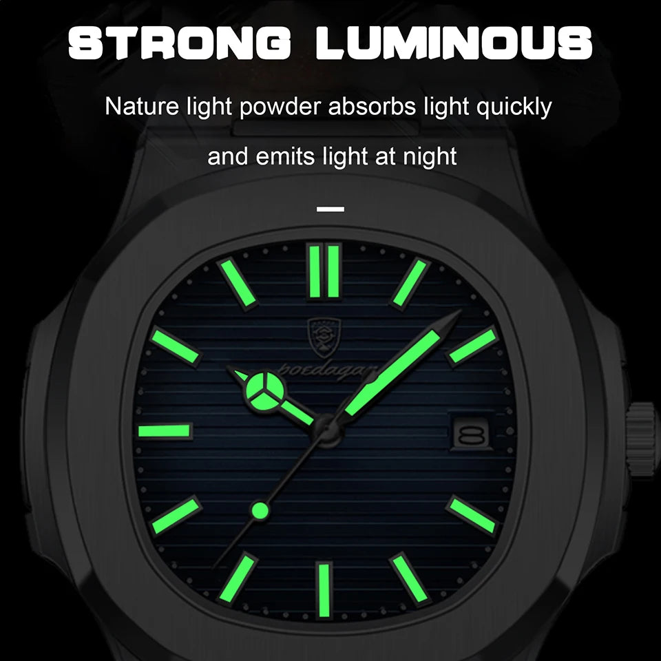 Relógio Masculino À Prova D' Água luminoso/Aço Inoxidável - Quadrado Quartzo