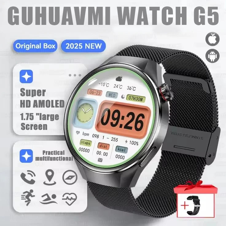 Relógio Original G5 PlUS Relógio Inteligente 1,75 "HD AMOLED Tela GPS Faixa Frequência Cardíaca Marculino