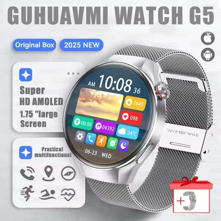 Relógio Original G5 PlUS Relógio Inteligente 1,75 "HD AMOLED Tela GPS Faixa Frequência Cardíaca Marculino