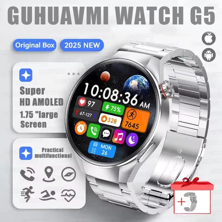 Relógio Original G5 PlUS Relógio Inteligente 1,75 "HD AMOLED Tela GPS Faixa Frequência Cardíaca Marculino
