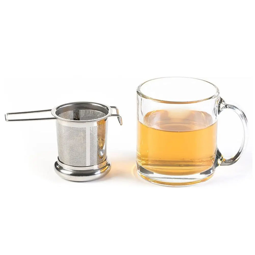 Infusor e coador de chá em aço inoxidável - Dobrável de alça dupla