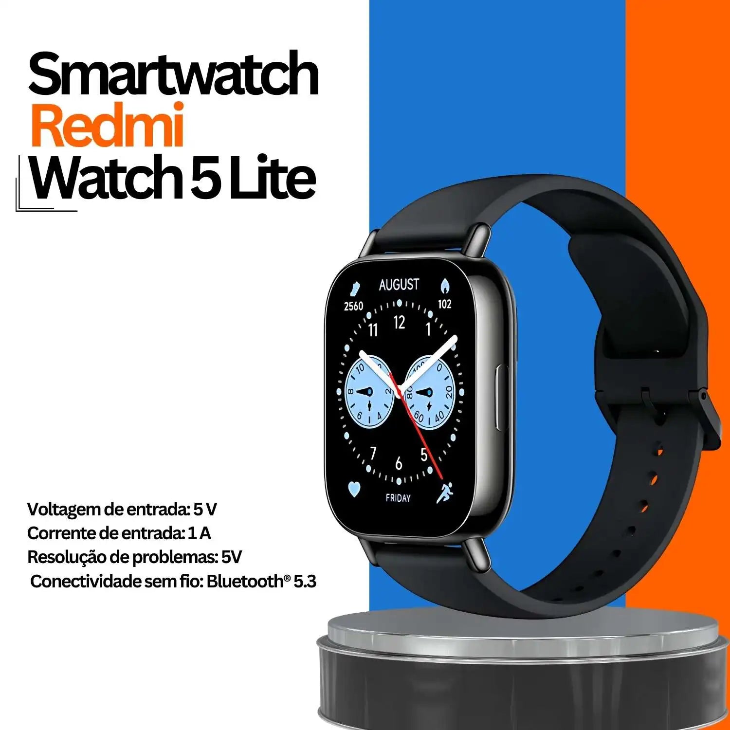 Xiaomi Redmi Watch 5 Lite Smartwatch Tela 1,96 AMOLED Resistente à Água