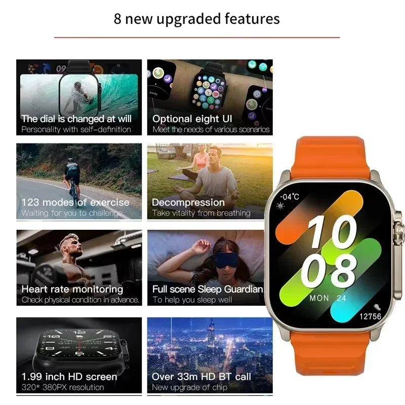Relógio inteligente masculino T800 Ultra com tela AMOLED de 49 mm e NFC Comp